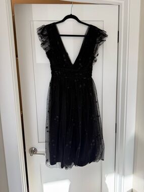 Soieblu Black Star-Embellished V-Neck Midi Dress